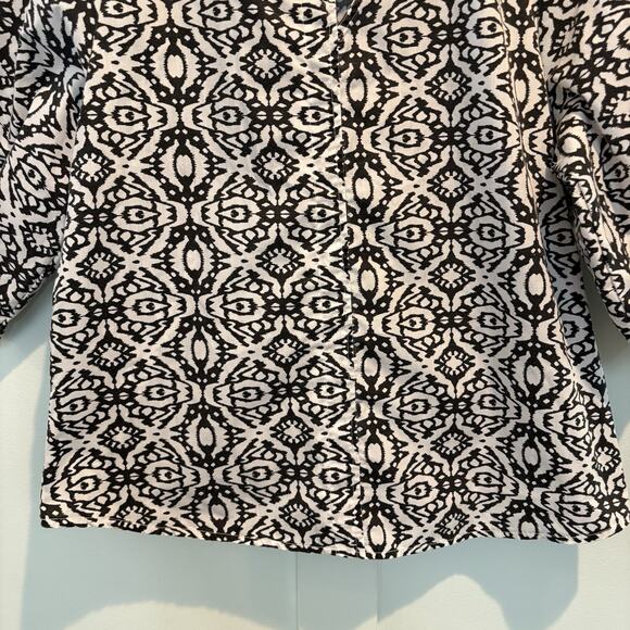 Kaktus Top Petite Large Black White Geometric Boho Artsy Tribal Keyhole Button - Picture 4 of 12